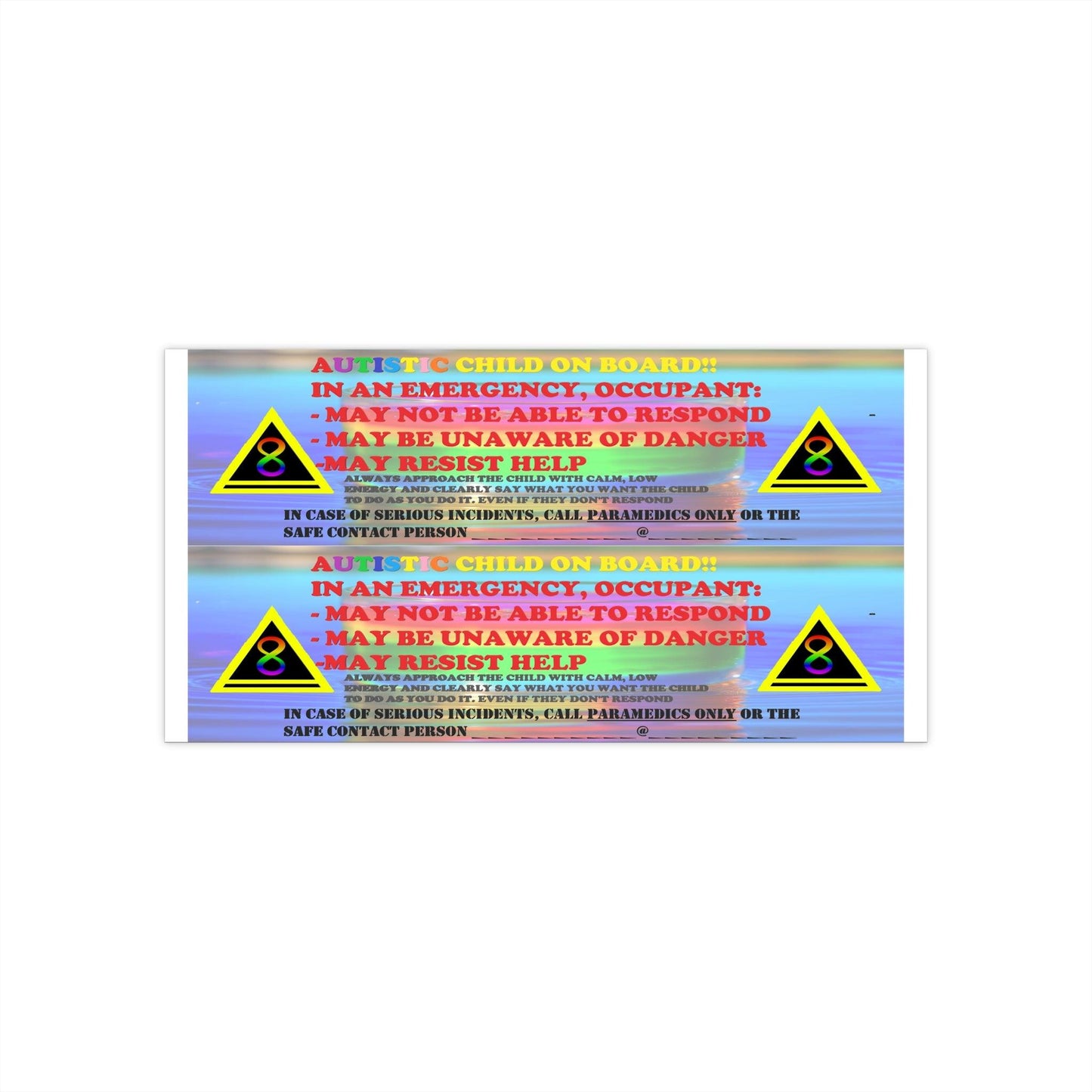 Autism Safety - Autistic Child Occupant Safety Stickers - Autism Apparel